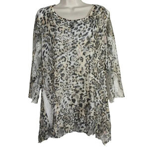 Brittany Black Tan Black Leopard Animal Print Top Women Size XL Long Sleeve FLAW